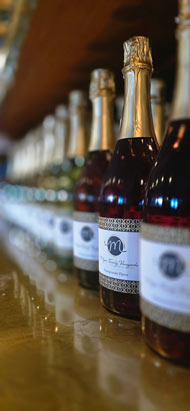 Rows of wine bottles on display